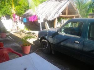 Without going on the roof or to a high point, this is the best location I've found for the antenna, LOL! You can see how the cable is sneaking into the house.