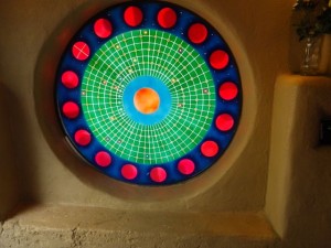 Very '70s stained glass in the chapel